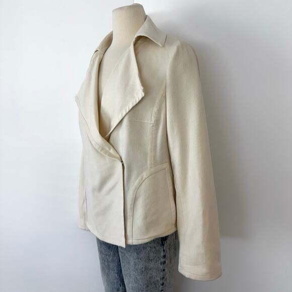 AKRIS PUNTO Wool Angora Blend Blazer Jacket Moto Style Cream | US 10 - Picture 4 of 12